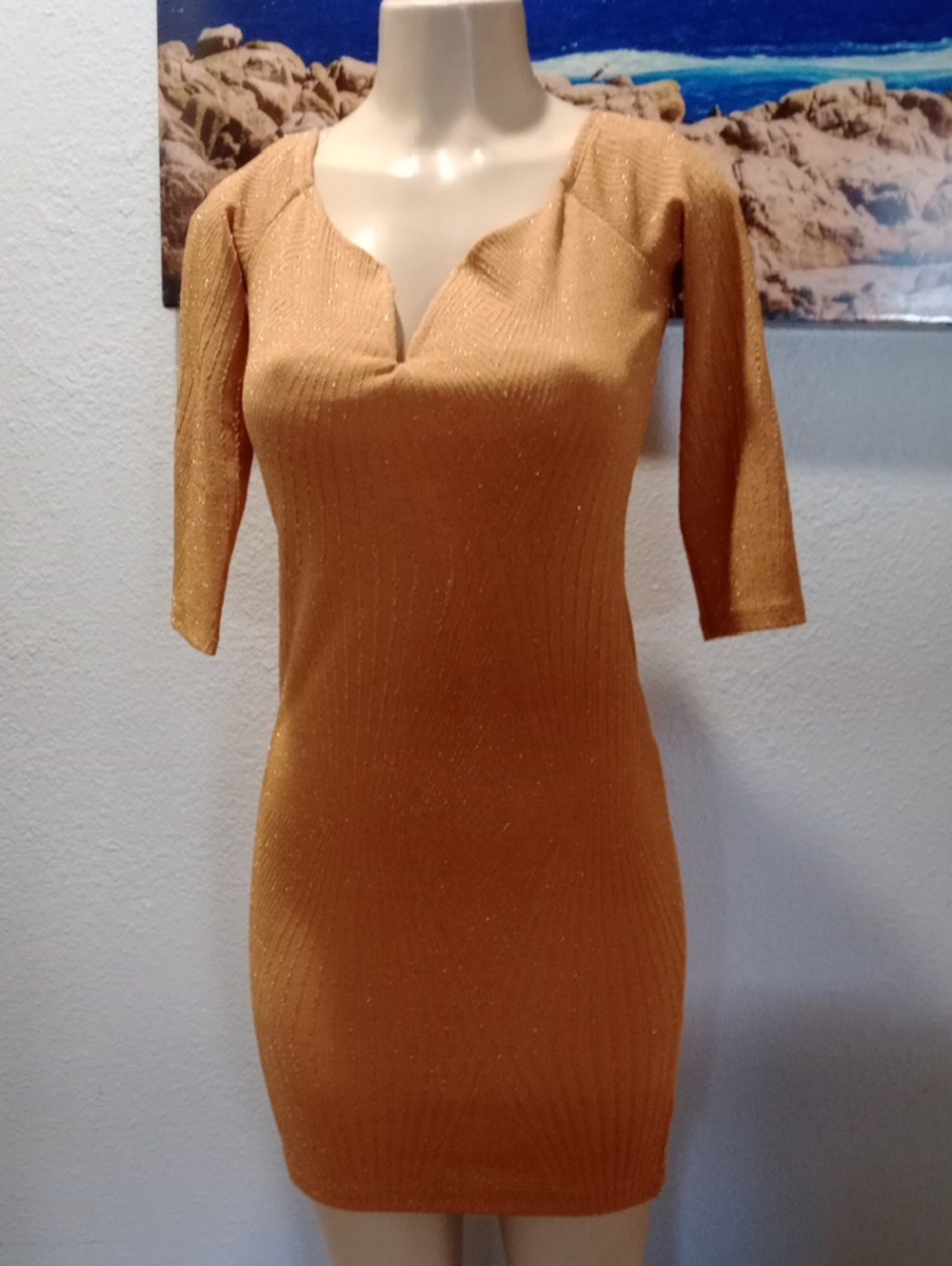 Iris  Women’s Sparkle Knit Bodycon Dress in Gold